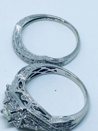 ESTATE 1 CTW Vintage Diamond White Gold Engagement Ring Bridal Set Wedding Band 3
