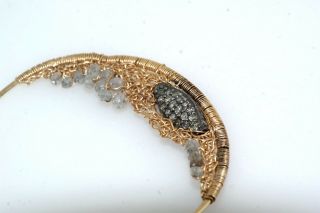 Single Artisan 14k Yellow Gold Diamond Bead Pendant Earring Hoop 3