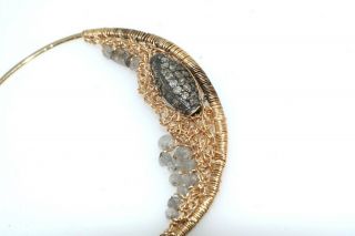 Single Artisan 14k Yellow Gold Diamond Bead Pendant Earring Hoop 4