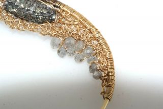 Single Artisan 14k Yellow Gold Diamond Bead Pendant Earring Hoop 7