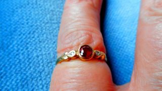 Vintage 9ct Gold Ring Set With A Ruby And Diamonds A95