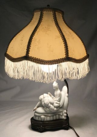 Vintage Antique Japan Brass Porcelain Lamp Mid Century Victorian Art Nouveau