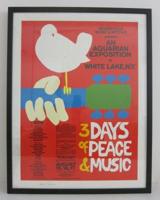 Woodstock Vtg 1969 Concert Poster Signed By Artist Arnold Skolnick Framed 22x28
