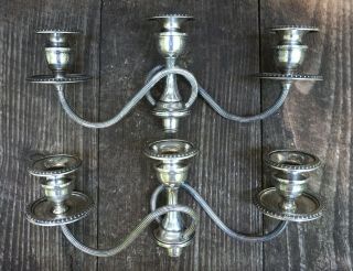 Pair Vtg 40s Mueck - Carey Sterling Twisted Candelabra Triple 263 - Tops Only