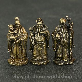 2 " Chinese Small Bronze Exquisite Taoism 3 Longevity God Fu Lu Shou Life Statue