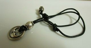 Barry Kieselstein - Cord Sterling & Leather Man In The Moon 2001 Necklace.  17 "