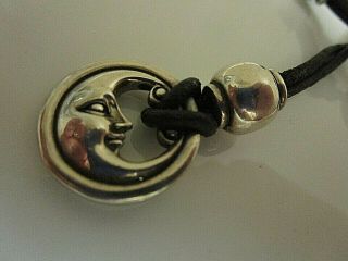 Barry Kieselstein - Cord Sterling & Leather Man In The Moon 2001 Necklace.  17 