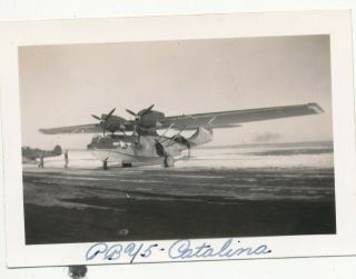 1944 Usaaf Atc 7th Fs Bismark Nd Airplane Photo Pby - 5 Catlina Seaplane In Snow