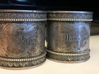 Wood & Hughes W & H Sterling Napkin Ring Each Marked " Mama " & " Papa " Ca.  1800 