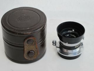Rare Leica Ltm Nikkor 3.  5cm F:2.  5 Nippon Kogaku Japan Lens With Hood Shade Lqqk