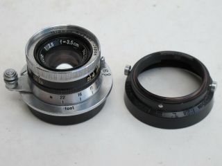 RARE Leica LTM Nikkor 3.  5cm f:2.  5 Nippon Kogaku Japan lens with HOOD shade LQQK 2