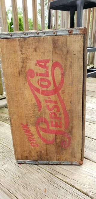 Vintage Drink Pepsi Cola Wooden Box Crate Metal Edges Running Darien Conn.  6 - 58