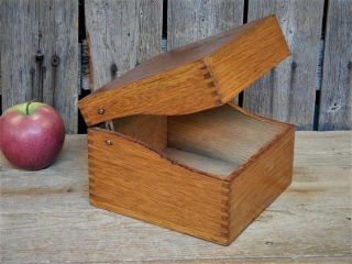 Antique Oak Dovetailed File Recipe Box - Holds 3 1/2 X 5 Cards