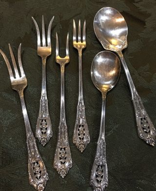 Rose Point By Wallace Sterling Silver Lemon Olive Fork Sugar Infant Spoon 6 Pc