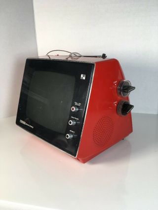 Vintage Toshiba Tv T0921c Space Age Mod Red Orange Portable 1970’s Television