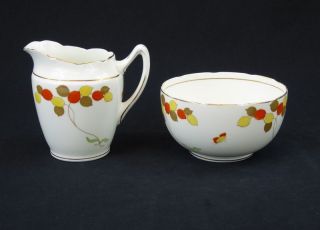 Creamer And Open Sugar Bowl Set Blyth Porcelain Co Diamond China England 759539