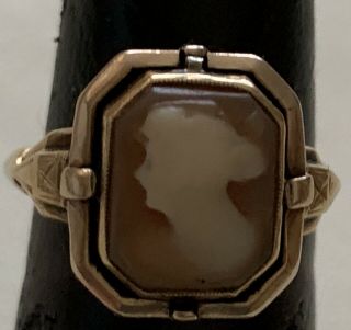 Estate Ornate Romany Art Deco Onyx/cameo 10k Gold Flip Ring