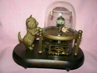 Wonderful Fish - Pot Glass Machine Clock With Cute Cat 7.  5