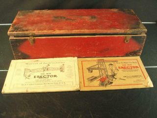 1929 A.  C.  Gilbert Erector Set With Instructions Wooden Box