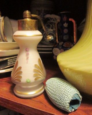 Antique Satin Glass Perfume Atomizer W Coralene Gold Repair Has Parts Needs Bulb