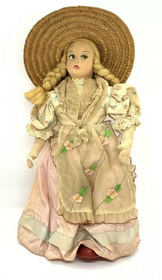 Vintage Felt Oil Cloth Painted Signed Mc Italy Doll 10”