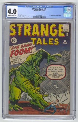 Strange Tales 89 Cgc 4.  0 Vintage Marvel Comic Key 1st Fin Fang Foom Horror 10c