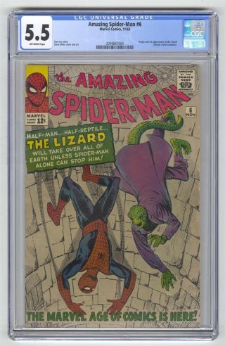 Spider - Man 6 Cgc 5.  5 Vintage Marvel Comic Key 1st Lizard Ditko Lee 12c