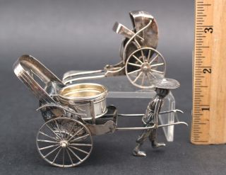 2 Antique Miniature Chinese Silver Rickshaw Oriental Man Perfum Bottle Holder