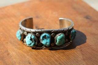 Vintage Navajo Native American Heavy Sterling & Turquoise Cuff Bracelet 74 Grams