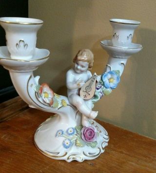 Schierholz German Porcelain Double Candle Holder With Cherub