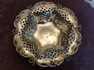 Antique Woodside Sterling Silver Repousse Art Nouveau Floral Bowl 10 "