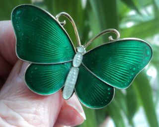 LARGER Norwegian Silver & Green Enamel Butterfly Brooch - Ivar Holt of Norway 7