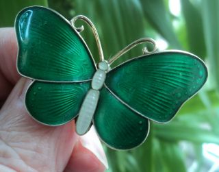 LARGER Norwegian Silver & Green Enamel Butterfly Brooch - Ivar Holt of Norway 8