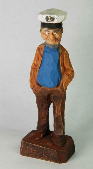 Ely Hannah Carved Sea Captain 6 " Figure Wood Carving Skipper Signed