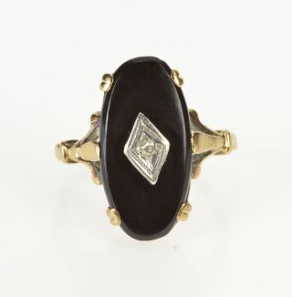 10k Retro Black Onyx Diamond Overlay Fashion Ring Size 6 Yellow Gold 46
