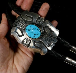 Tommy Singer Old Pawn Vintage Navajo Turquoise & Sterling Bolo Tie