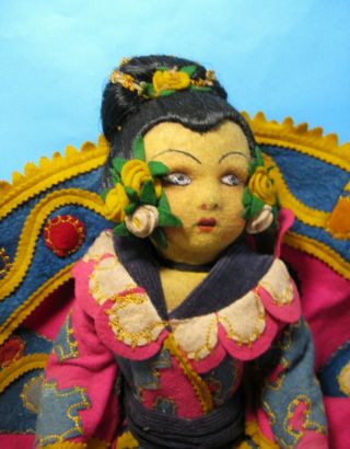 A/o Very Rare Vintage 1930’s 18” Oriental Lady Felt Doll By Joao Perotti Brazil