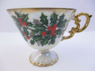 UCAGCO JAPAN GILDED - TEA CUP & SAUCER - HOLLY BERRY IRIDESCENT (15D) 4