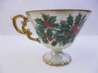 UCAGCO JAPAN GILDED - TEA CUP & SAUCER - HOLLY BERRY IRIDESCENT (15D) 5