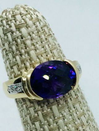 Vintage 14k Gold Amethyst Ring With Diamond Acsent