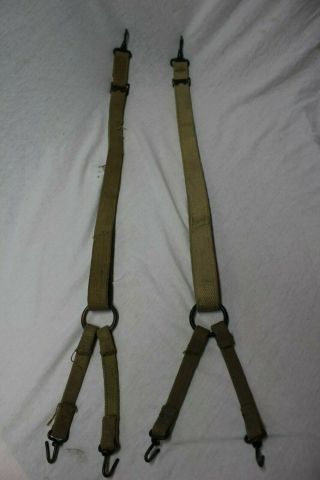 US Military WW2 Era Combat Suspenders Cartridge Belt Suspenders Set Khaki A1 4