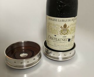 Solid Silver & Wood Coasters X 2 Champagne / Wine Coasters