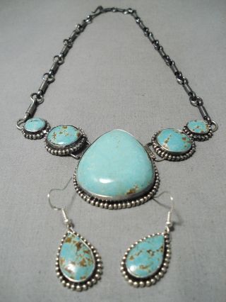 Striking Vintage Navajo 8 Turquoise Sterling Silver Necklace Old