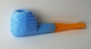 Vintage 1950 ' s Indian Head Bubble Pipe Toy Blue & Yellow 2.  75 