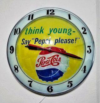 Vintage Pepsi,  Double Bubble Wall Clock.  Think Young,  Say " Pepsi Please "