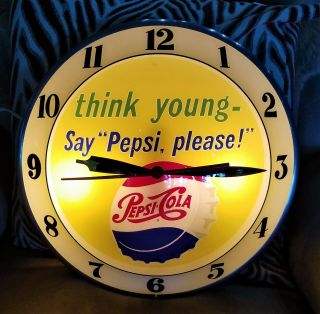 Vintage PEPSI,  Double Bubble Wall Clock.  Think Young,  Say 