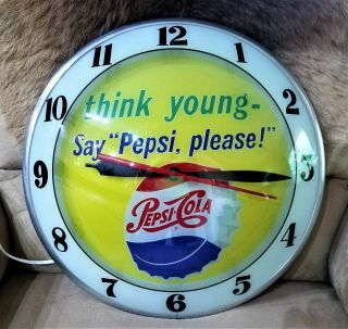 Vintage PEPSI,  Double Bubble Wall Clock.  Think Young,  Say 