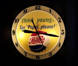Vintage PEPSI,  Double Bubble Wall Clock.  Think Young,  Say 
