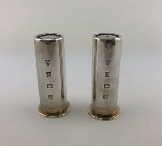 Solid Silver Salt & Pepper Shaker Pot Shotgun Gun Cartridge Style 1988