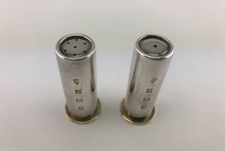 Solid Silver Salt & Pepper Shaker Pot Shotgun gun cartridge style 1988 2